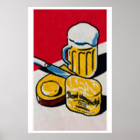 Beer Mug and Cheese Matchbox Art Print, Czech