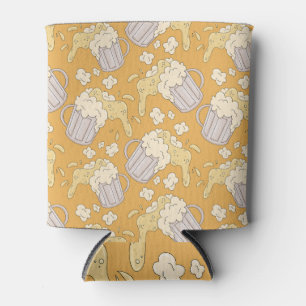 Beer Mug Cartoon: Vintage Seamless. Can Cooler