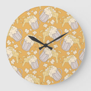 Beer Mug Cartoon: Vintage Seamless. Large Clock