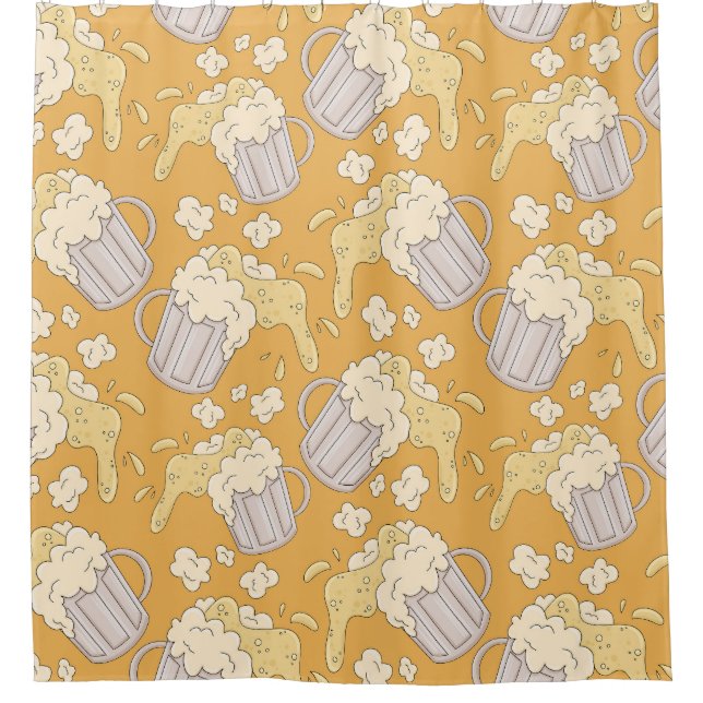 Beer Mug Cartoon: Vintage Seamless. Shower Curtain (Front)