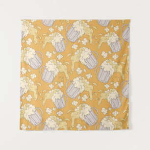 Beer Mug Cartoon: Vintage Seamless. Tapestry