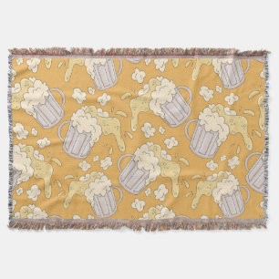 Beer Mug Cartoon: Vintage Seamless. Throw Blanket