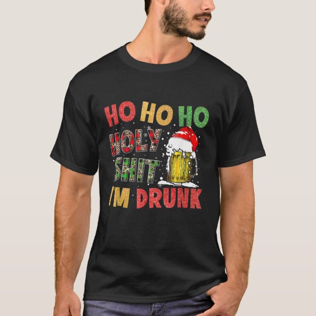 Beer Mug Christmas Santa Hat Reindeer Funny Xmas L T-Shirt (Front)