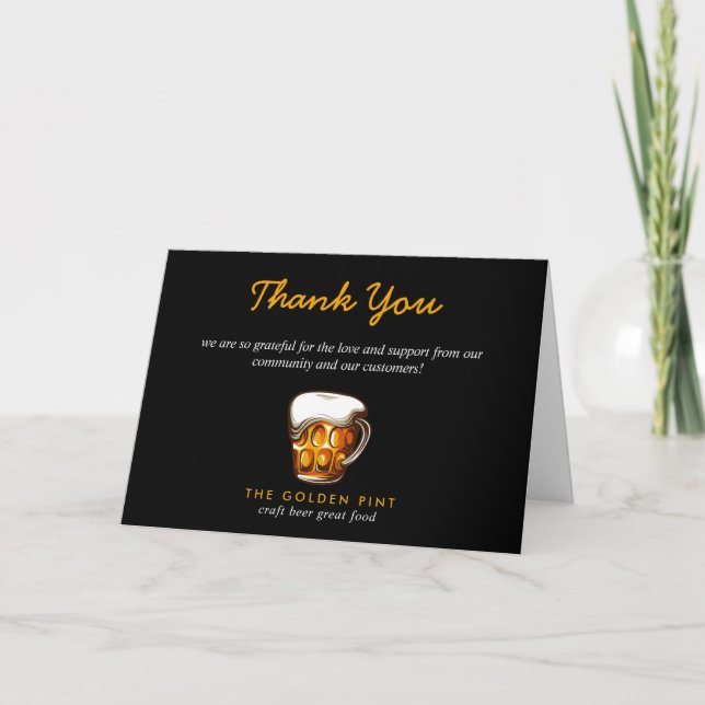 Beer Mug Logo Brewery Bar Reopening Thank You Card (Front)