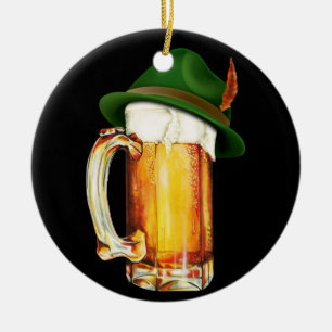Beer Mug Wearing German Hat Oktoberfest Ceramic Tree Decoration