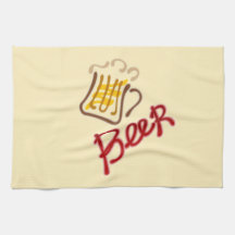 Beer mug with beer and foam kitchen towel
