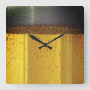 Beer Mug with Bubbles and Foam Square Wall Clock