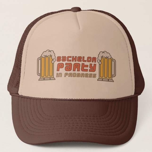 Beer Mugs Bachelor Party in Progress Trucker Hat (Front)