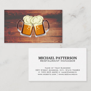 Beer Mugs Cheers Clink   Wood Business Card