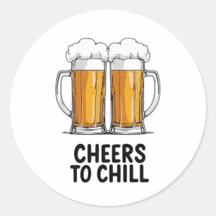 Beer Mugs Clinking Design Classic Round Sticker