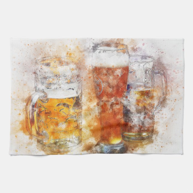 Beer Mugs Tea Towel (Horizontal)