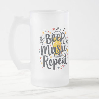 Beer Music Repeat Frosted Glass Beer Mug