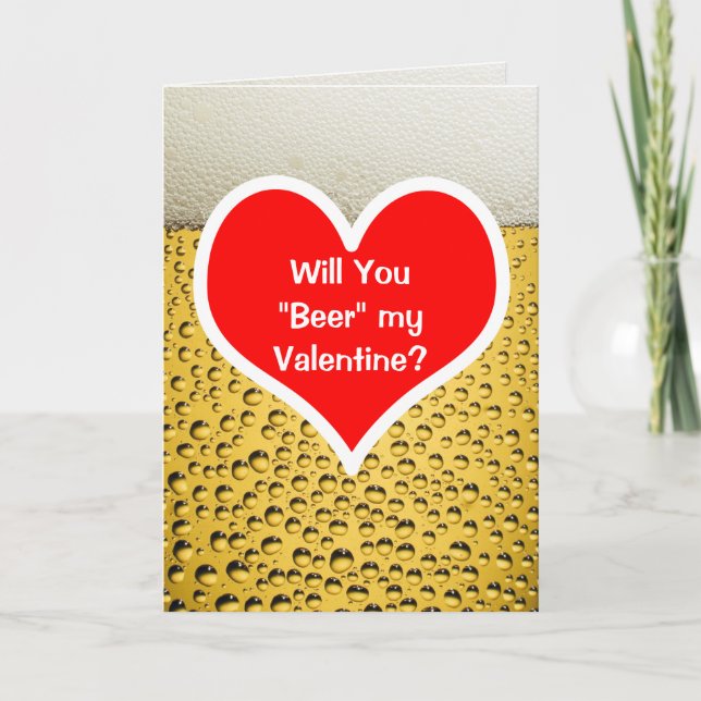 "Beer" My Valentine Beer Glass Holiday Card (Front)
