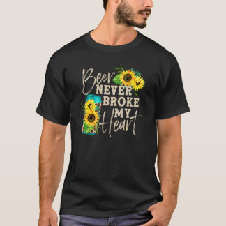 Beer Never Broke My Heart Sunflower Leopard Print  T-Shirt