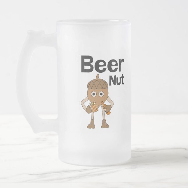 Beer Nut Text Frosted Glass Beer Mug (Left)