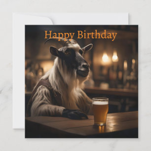 Beer Oclock Goat, Flat Birthday Card