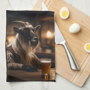 Beer Oclock Goat,  Tea Towel