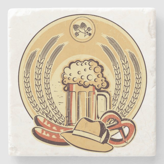 Beer Oktoberfest Label Vintage Graphic Stone Coaster (Front)