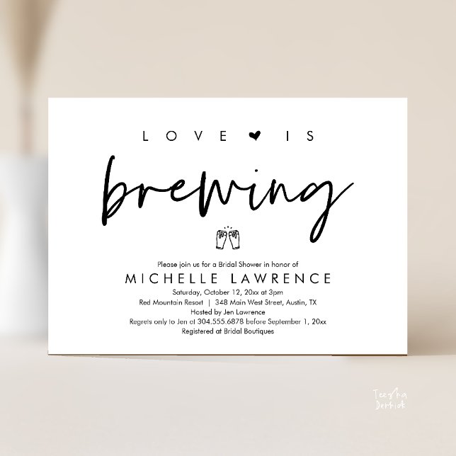 Beer Party Bridal Shower, Love is brewing Invitation (Beer Party Bridal Shower, Love is brewing Invitation card modern romance black white)