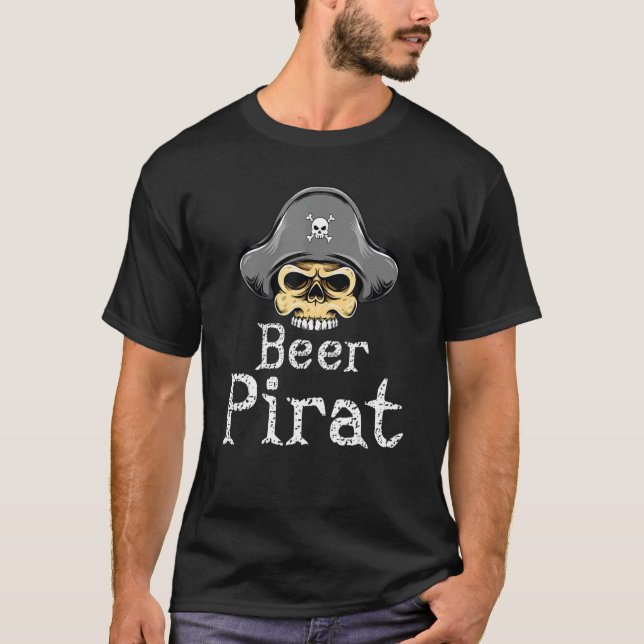Beer Pirate On The Pirate Ship With Pirate Hat T-Shirt (Front)