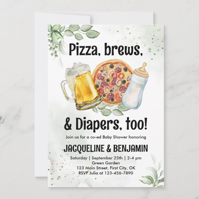 Beer Pizza Diapers Baby Shower Pregger Kegger Invitation (Front)