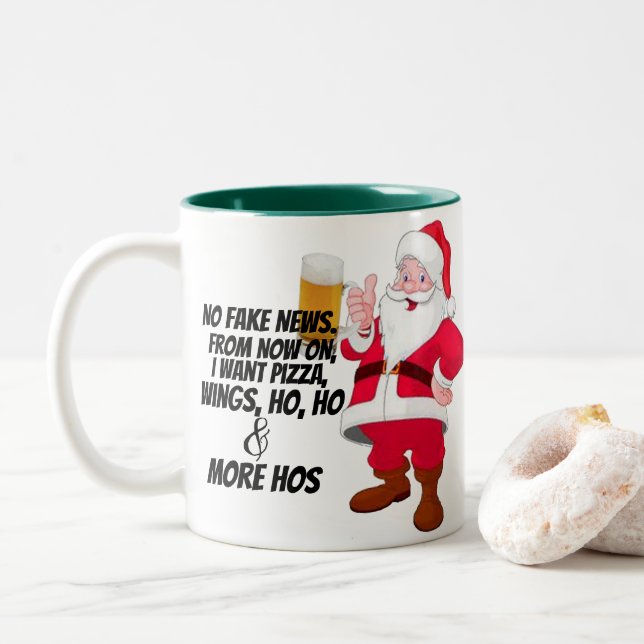 beer pizza lover santa ho ho ho holidays christmas Two-Tone coffee mug (With Donut)