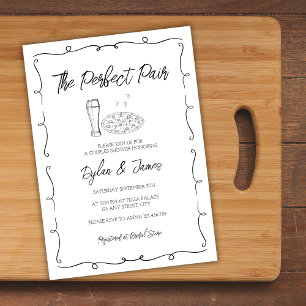 Beer & Pizza Perfect Pair Hand Drawn Couples Invitation
