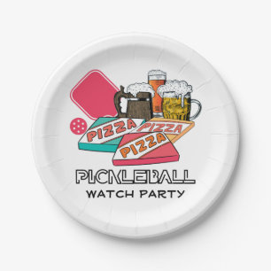 Beer Pizza PICKLEBALL WATCH PARTY Paper Plate