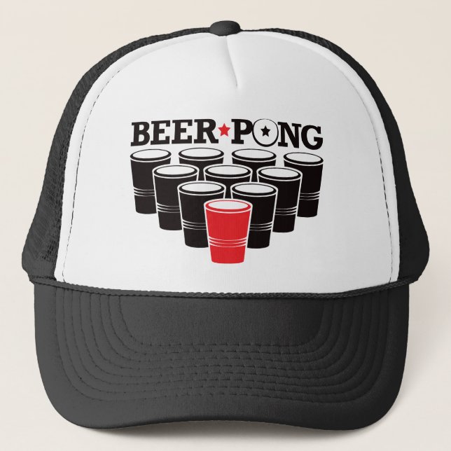 Beer Pong Basic - Red Trucker Hat (Front)