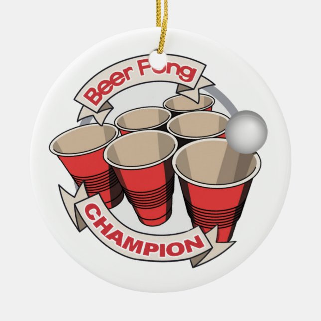 Beer Pong Champion award Ceramic Tree Decoration (Front)