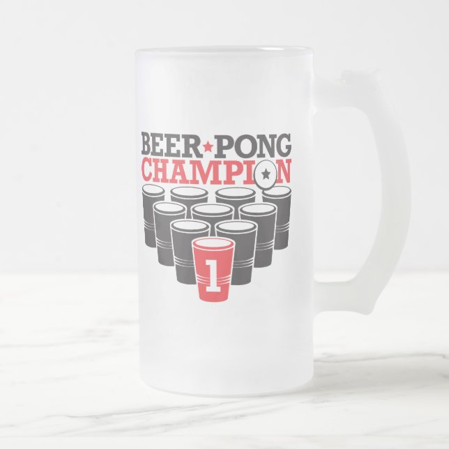 Beer Pong Champion Frosted Glass Beer Mug (Right)