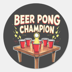 Beer Pong Champion Ping Pong Drinking Classic Round Sticker