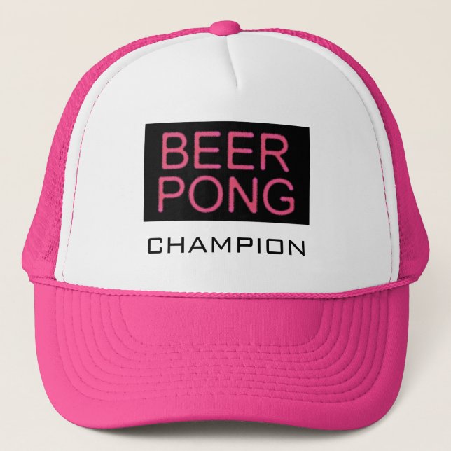 Beer Pong-Champion Pink Trucker Hat (Front)