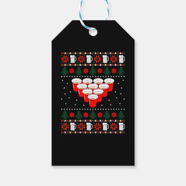 Beer Pong Ugly Christmas Gift Tags (Front)