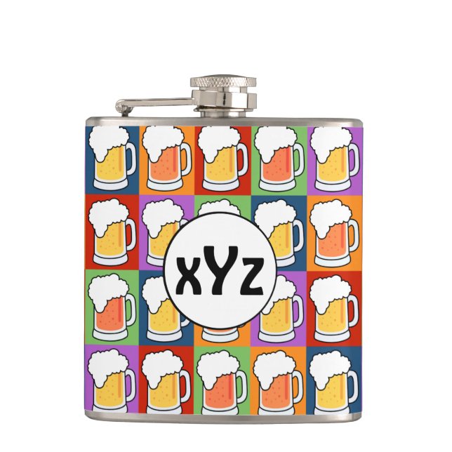 BEER Pop Art custom monogram flasks (Front)