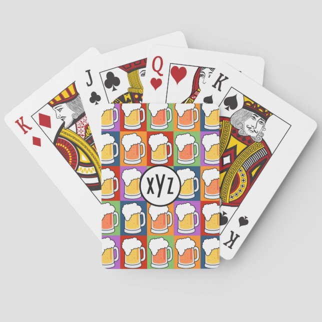 BEER Pop Art custom monogram playing cards (Back)