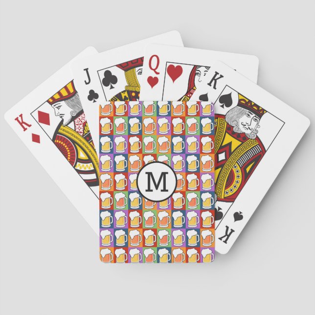 BEER Pop Art custom monogram playing cards (Back)