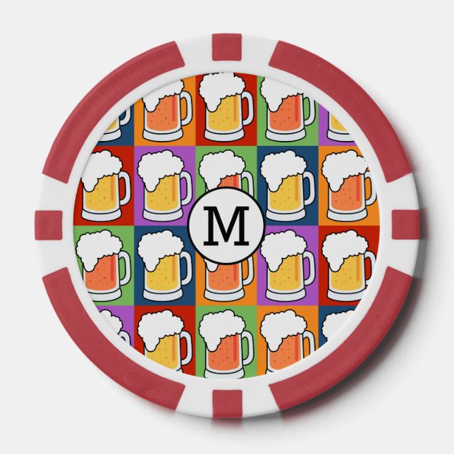 BEER Pop Art custom monogram poker chips (Front)