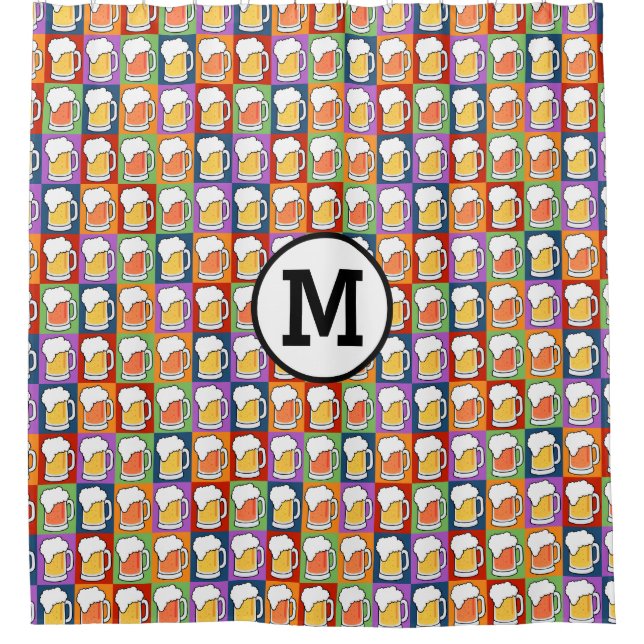 BEER Pop Art custom monogram shower curtain (Front)