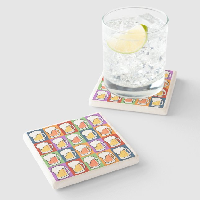 BEER Pop Art marble stone coasters (Side)