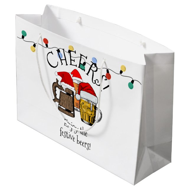 Beer Santa Claus Christmas Large Gift Bag (Back Angled)