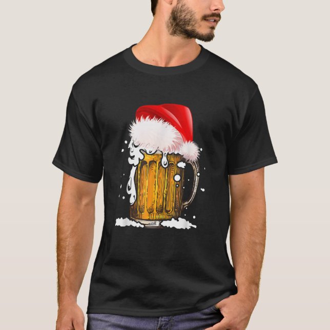 Beer Santa Hat Christmas Drinking Lover Alcohol Pa T-Shirt (Front)