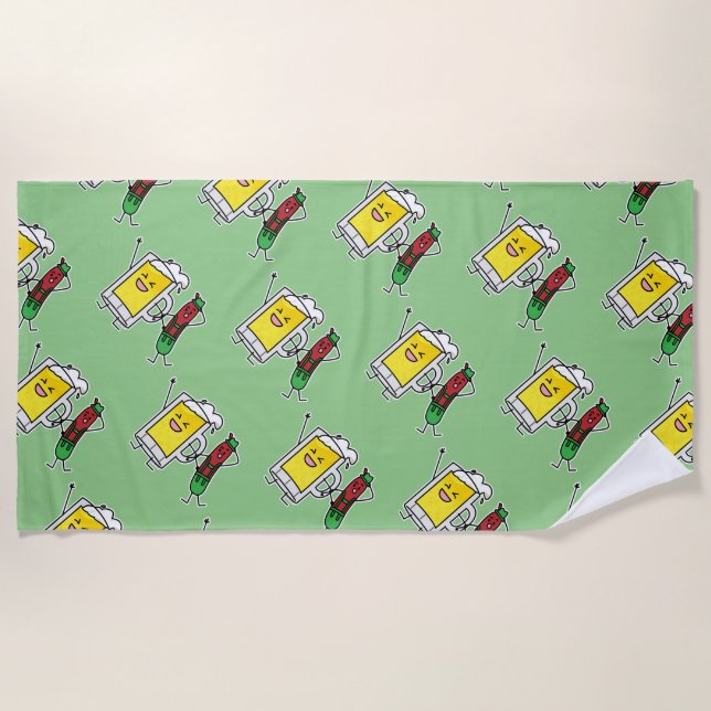 Beer sausage Octoberfest Oktoberfest lederhosen Beach Towel (Front)