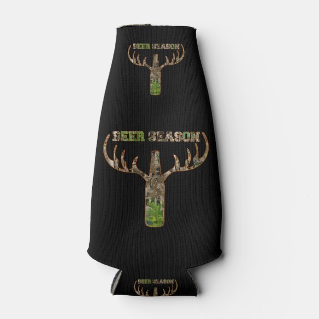 Beer Season Hunting Season Gift For Hunter Bottle Cooler (Front)