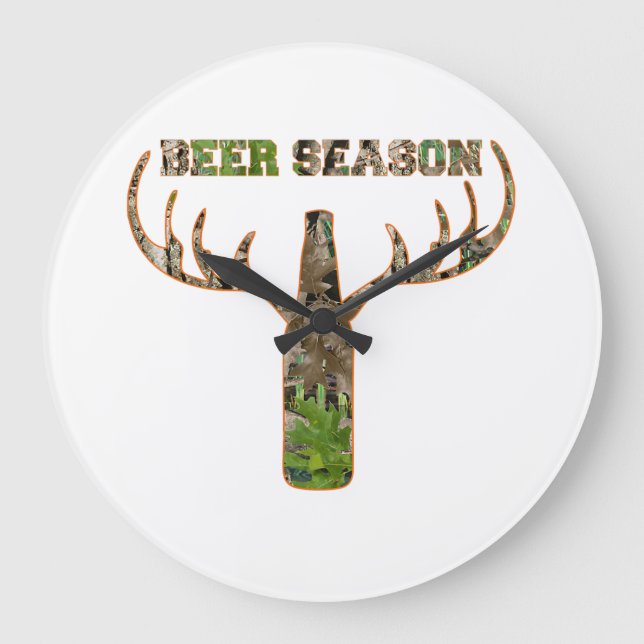 Beer Season Hunting Season Gift For Hunter Large Clock (Front)