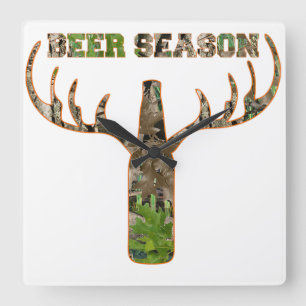 Beer Season Hunting Season Gift For Hunter Square Wall Clock