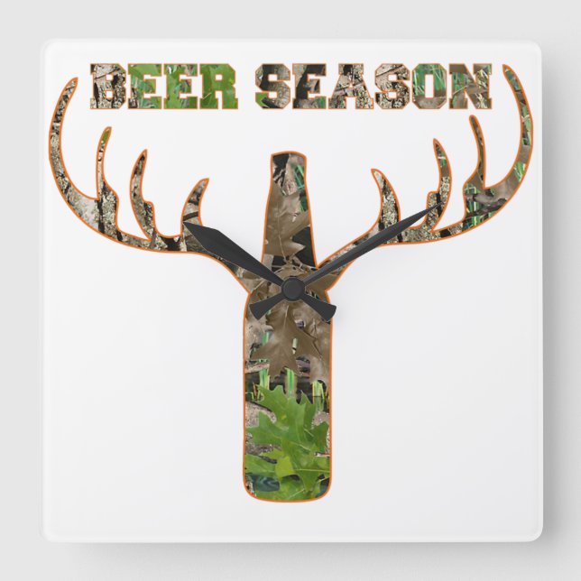 Beer Season Hunting Season Gift For Hunter Square Wall Clock (Front)