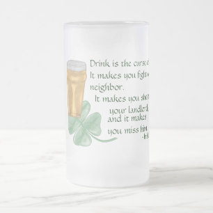 Beer & Shamrock/Irish Saying Frosted Glass Beer Mug