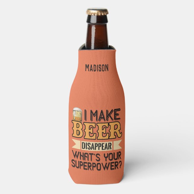 Beer Superpower custom name Bottle Cooler (Bottle Front)