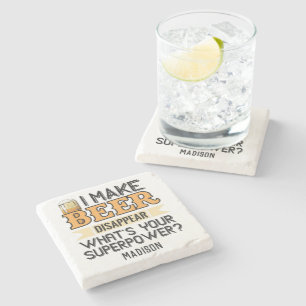 Beer Superpower custom name & colour Stone Coaster